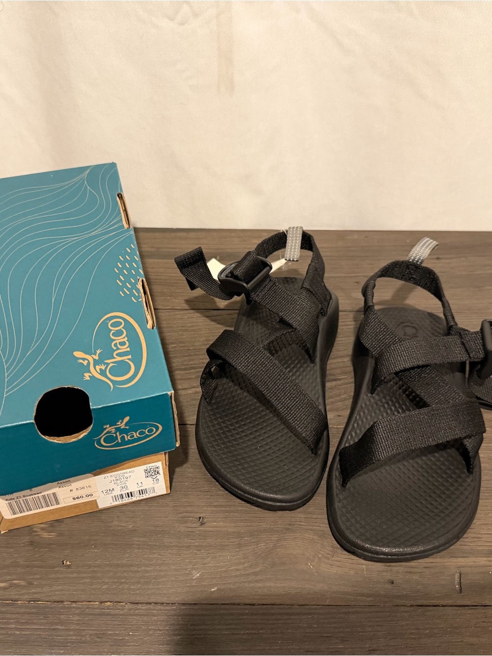 Chaco Kids Black Adjustable Strap Sandals - Picture 2 of 3